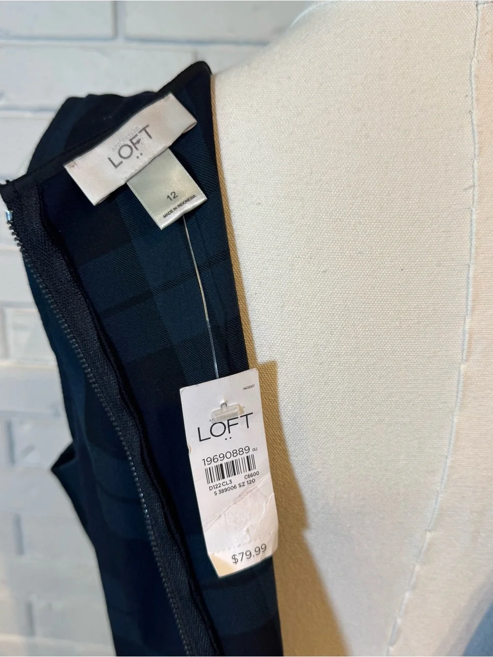 Loft Sleeveless Navy Plaid Dress Womens 12 NWT